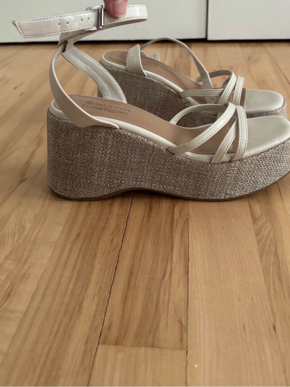 Call It Spring Cream Strappy Wedge Sandal